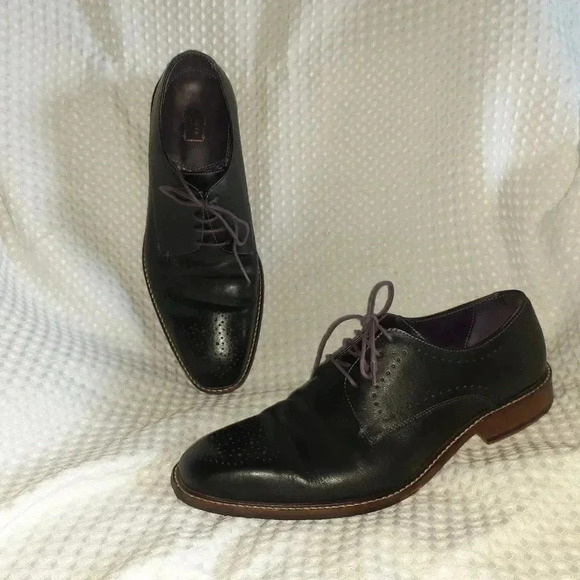 TED BAKER-Marar-Black Leather/Purple Stitching Derby Brogues-Size 10-Excellent - Picture 1 of 7